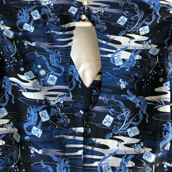 Chinoiserie Print Silk Mod Dress w/ Split Sleeves - Picture 5 of 5